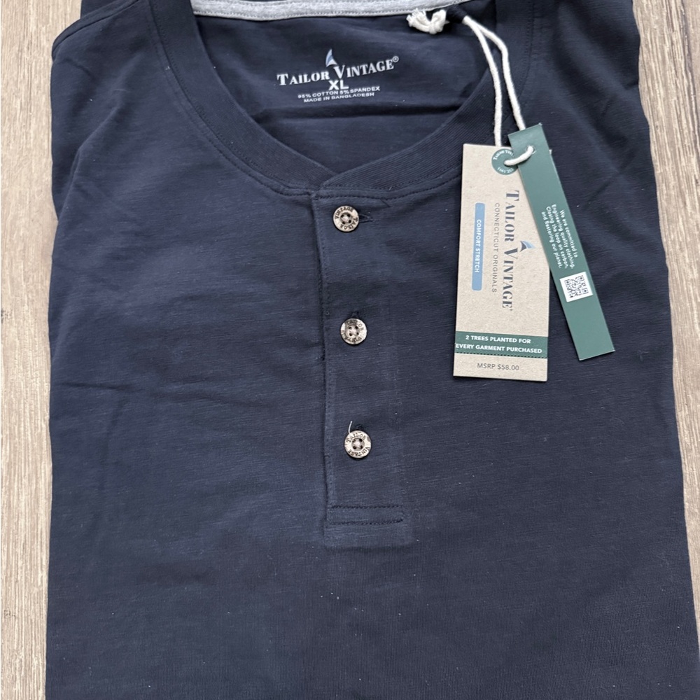 Tailor Vintage Men's Navy Henley Shirt